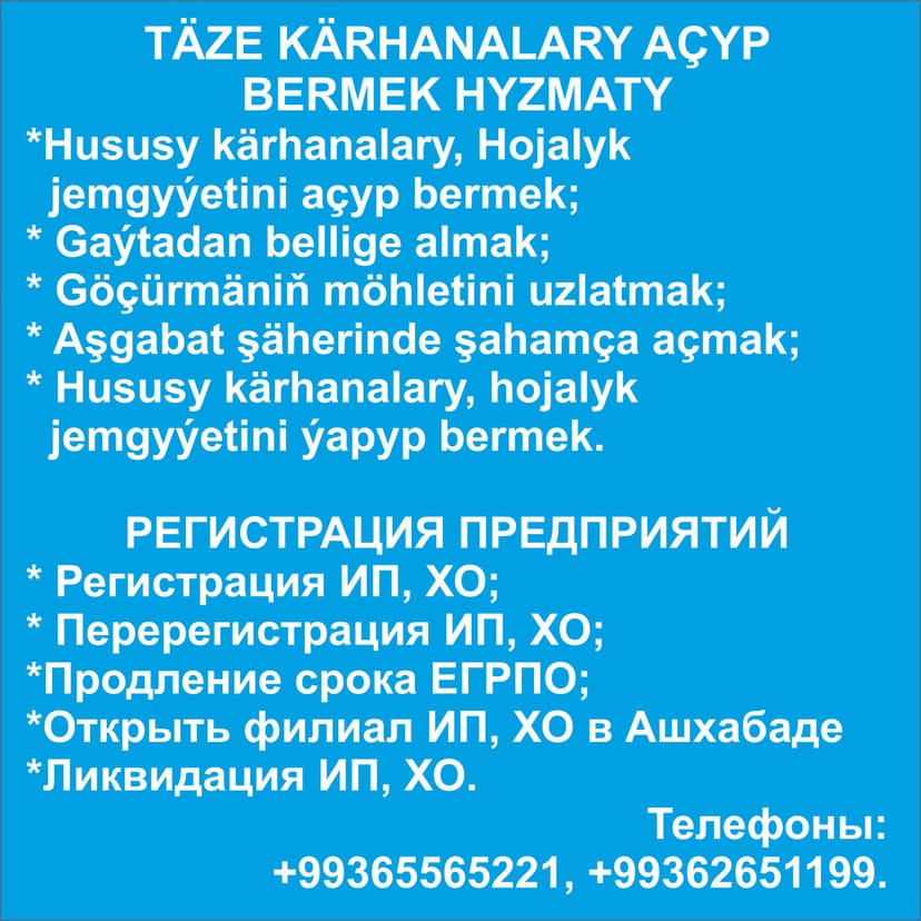 TAZE FIRMALARY AÇYP BERMEK HYZMATY: