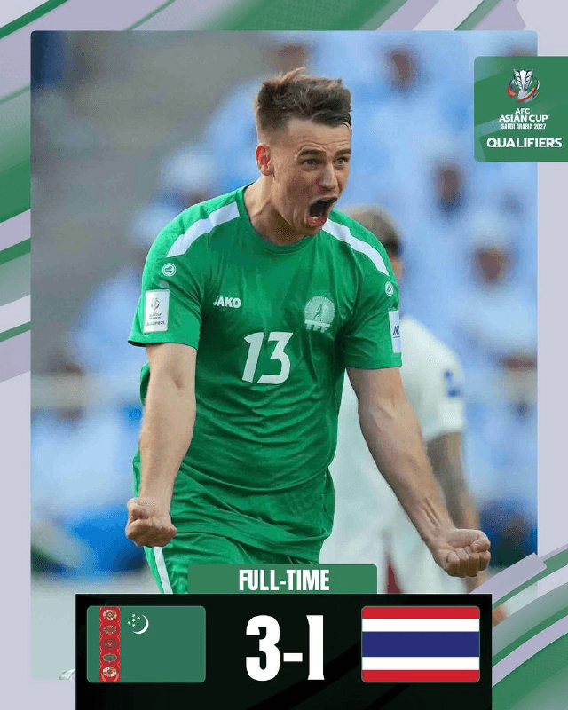 Türkmenistanyň milli ýygyndysy Aziýa Kubogynyň saýlama tapgyrynda Taýlanddan üstün çykdy