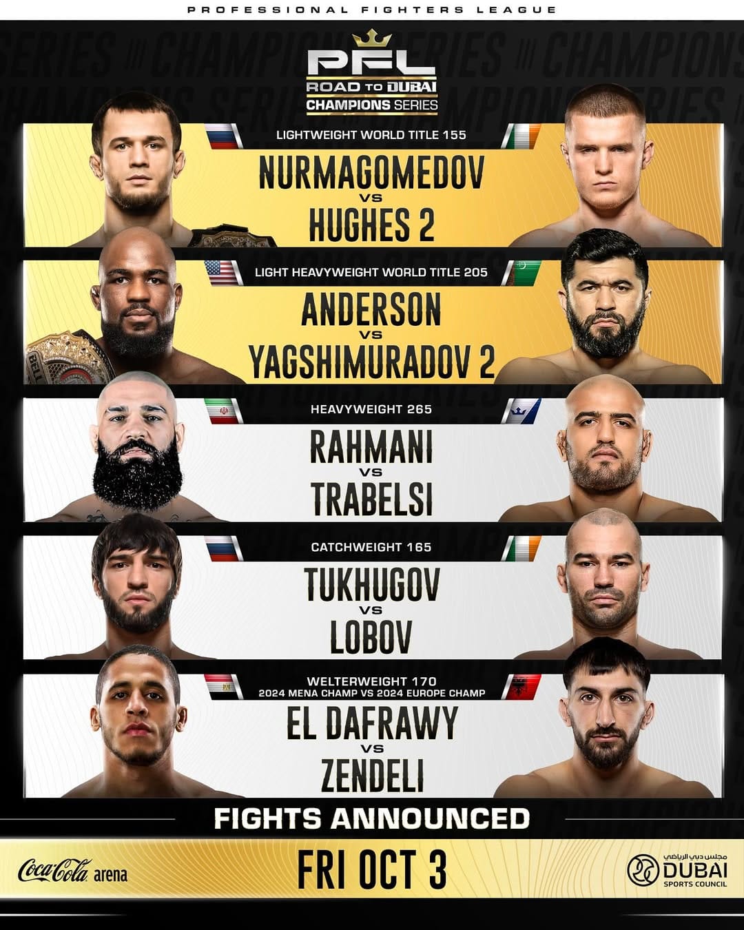 Dovletjan Yagshimuradov and Corey Anderson will rematch for the PFL title on October 3