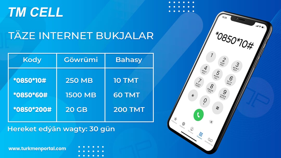 «Altyn asyr» öýjükli aragatnaşyk operatory täze internet bukjalaryny hödürleýär