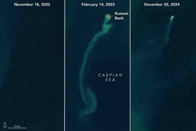 Спутники NASA сфотографировали «призрачный» остров в Каспийском море