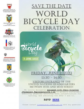 The Permanent Mission of Turkmenistan to the UN will take part in a bike ride on the occasion of World Bicycle Day
